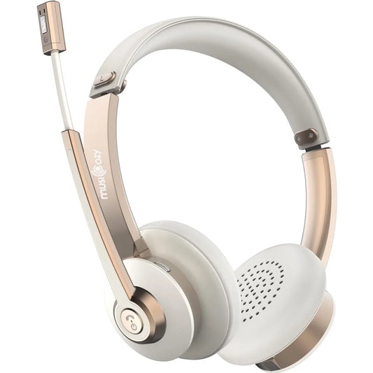 Bluetooth Headset with Microphone, Wireless Headphones with Noise Cancelling Mic, 26hrs talktime, On Ear Headphones with Mic Mute for Mac/Laptop/Zoom/Teams/Call Center/Office/Home Gold