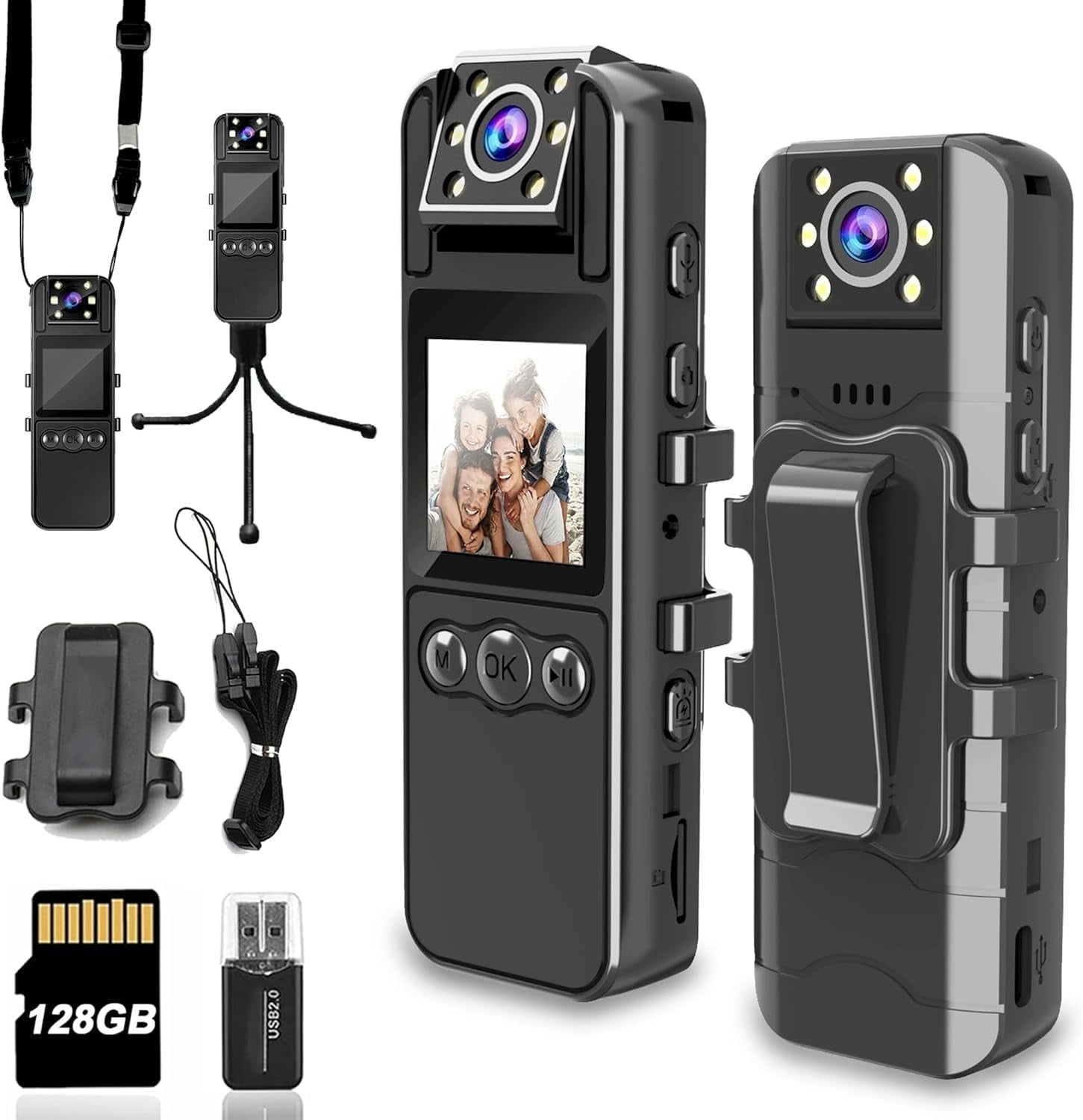 Body Camera with Audio and Video Recording HD 1080P Body Cam with 180° Rotating Lens 6HR Battery IR Cut Auto Night Vision 128GB Body Worn Camcorder for Personal Civilians Police Law Enforcement