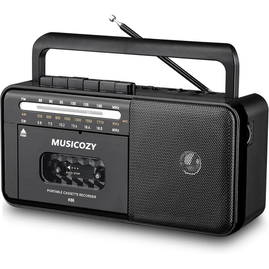 Cassette Tape Player Bluetooth Boombox Cassette Player AM/FM/SW Radio Stereo Tape Player/Recorder with Big Speaker and Earphone Jack USB/TF Card Player AC Powered or Battery Operated Black