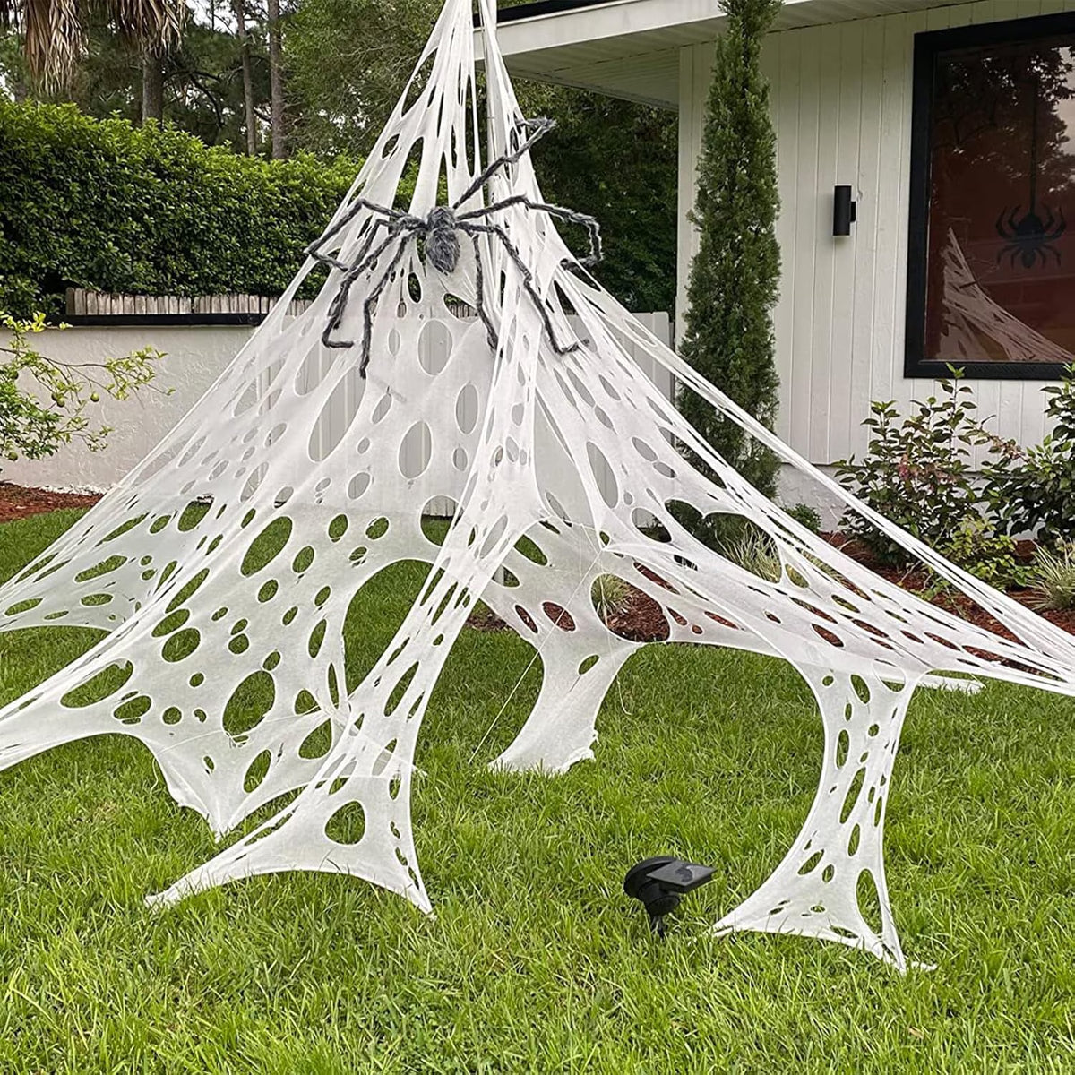 Halloween Spider Web Decorations Outdoor, 450sqft Stretchy Giant Spider Web with 10 Ground Stakes, Polyester Beef Netting Spider Web for Yard Lawn Haunted House Halloween Party Decorations