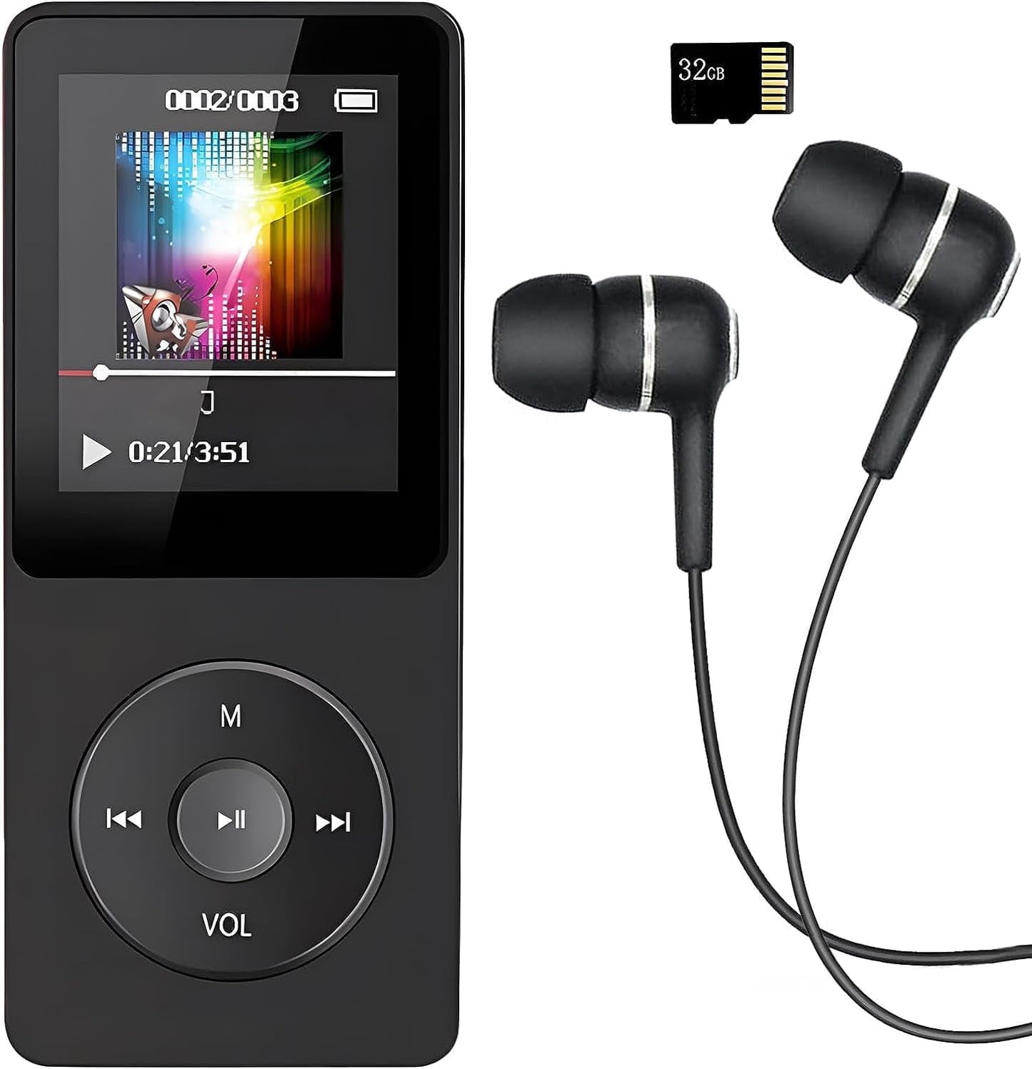 MP3 Player Music Player with 32GB Micro SD Card Earphone Build-in Speaker/Photo/Video Play/FM Radio/Voice Recorder/E-Book Reader Supports up to 128GB for Kids Running Walking