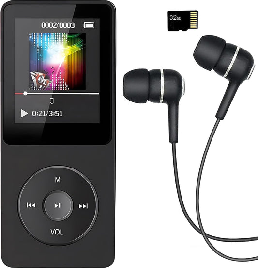 MP3 Player Music Player with 32GB Micro SD Card Earphone Build-in Speaker/Photo/Video Play/FM Radio/Voice Recorder/E-Book Reader Supports up to 128GB for Kids Running Walking