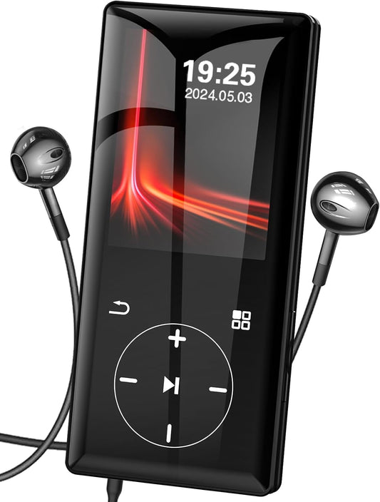 MUSICOZY 128GB MP3 Player with Bluetooth - Portable Mp3 Music Player with HiFi Speaker 2.4 Screen MP3 Player with Voice Recorder FM Radio Touch Buttons Support up to 256GB SD Card For Sports