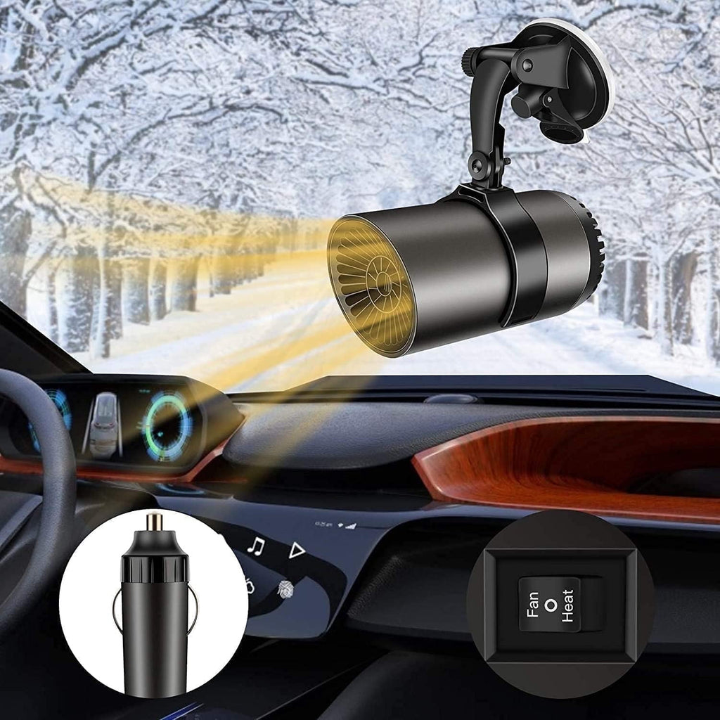 MUSICOZY 2 in1 Car Heater and Cooler 12V 150W Portable Windshield Defogger and Defroster Fast Car Heater Defroster Plug in Automobile Windscreen Fan with Suction Holder for All Cars Black