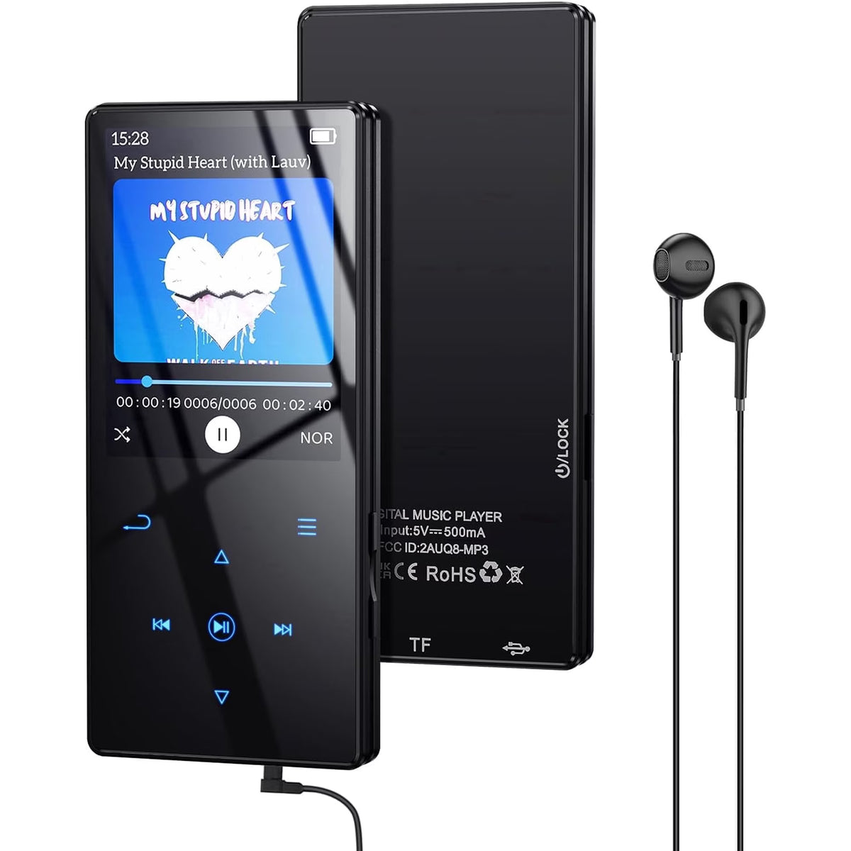 MUSICOZY 64GB MP3 Player with Bluetooth 5.3,Music Player Features HD Speaker, Earphone,2.4" Touch Buttons Screen with FM Radio Voice Recorder E-Book HiFi Sound,Support up to 128GB for Walking,Running