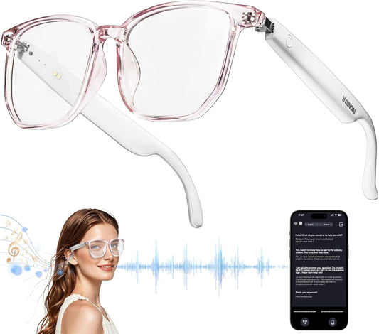 MUSICOZY AI Translator Smart Glasses for Men Women Bluetooth Audio Glasses with 110+ Translation Smart Glasses Real-Time Translation Multifunctional Bluetooth Glasses Open Ear Lighweight (White)