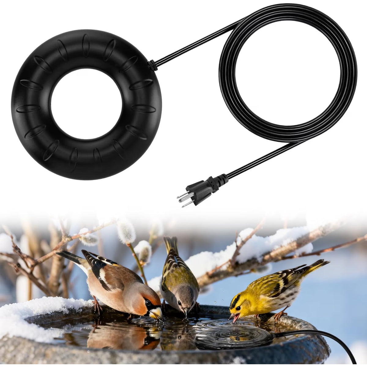 MUSICOZY Bird Bath Heater, 70W 120V Automatic Birdbath Deicer for Winter, Outdoor Birdbaths and Animal Water Bowls, Chicken Coop Water Deicer, 48±5°C Thermostat Control for Patio Garden,3.3ft Cord