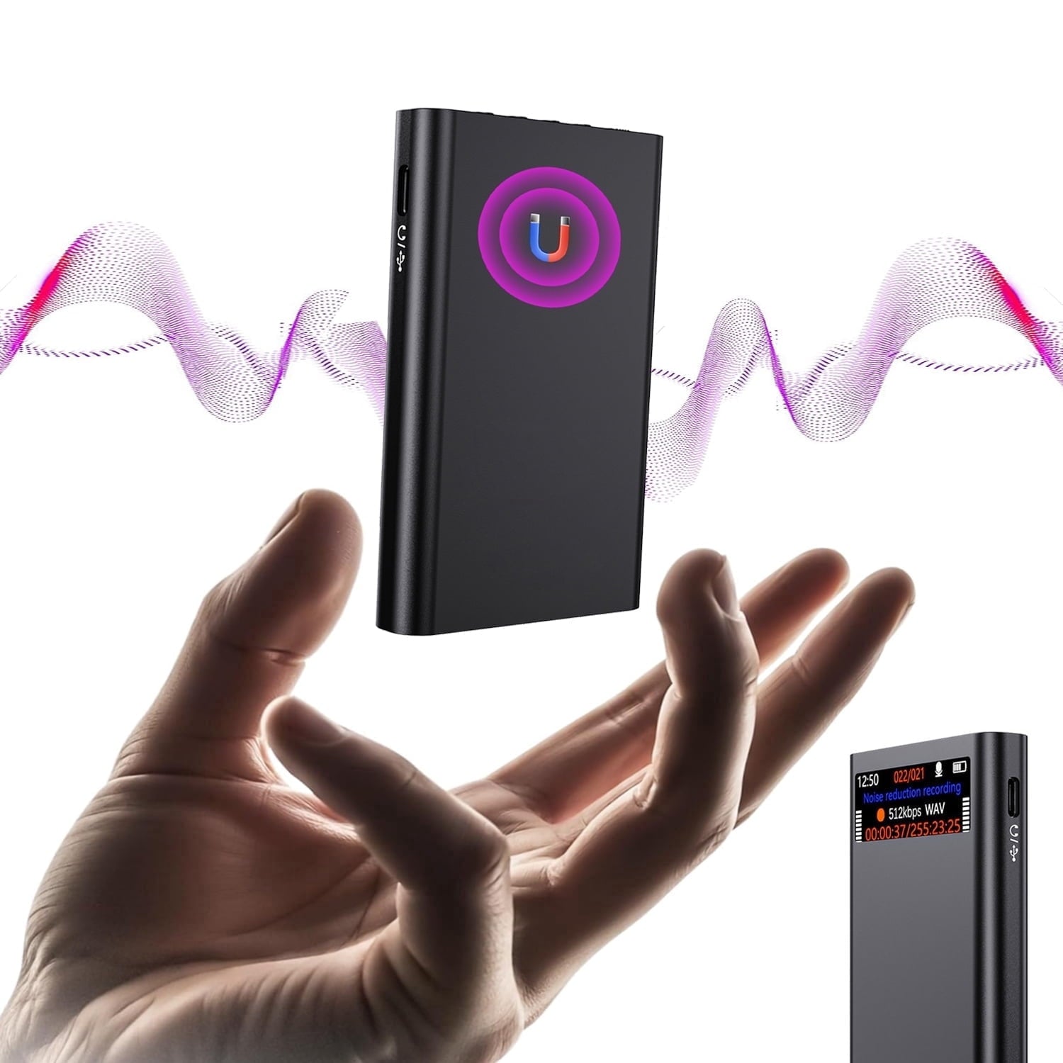 Magnetic Voice Activated Recorder With Screen- (8500 Hours) Voice Recorder with DSP 4.0-AI Noise Cancellation-32GB Portable Recording Device Voice Recorder with Playback for Work Meetings Lectures