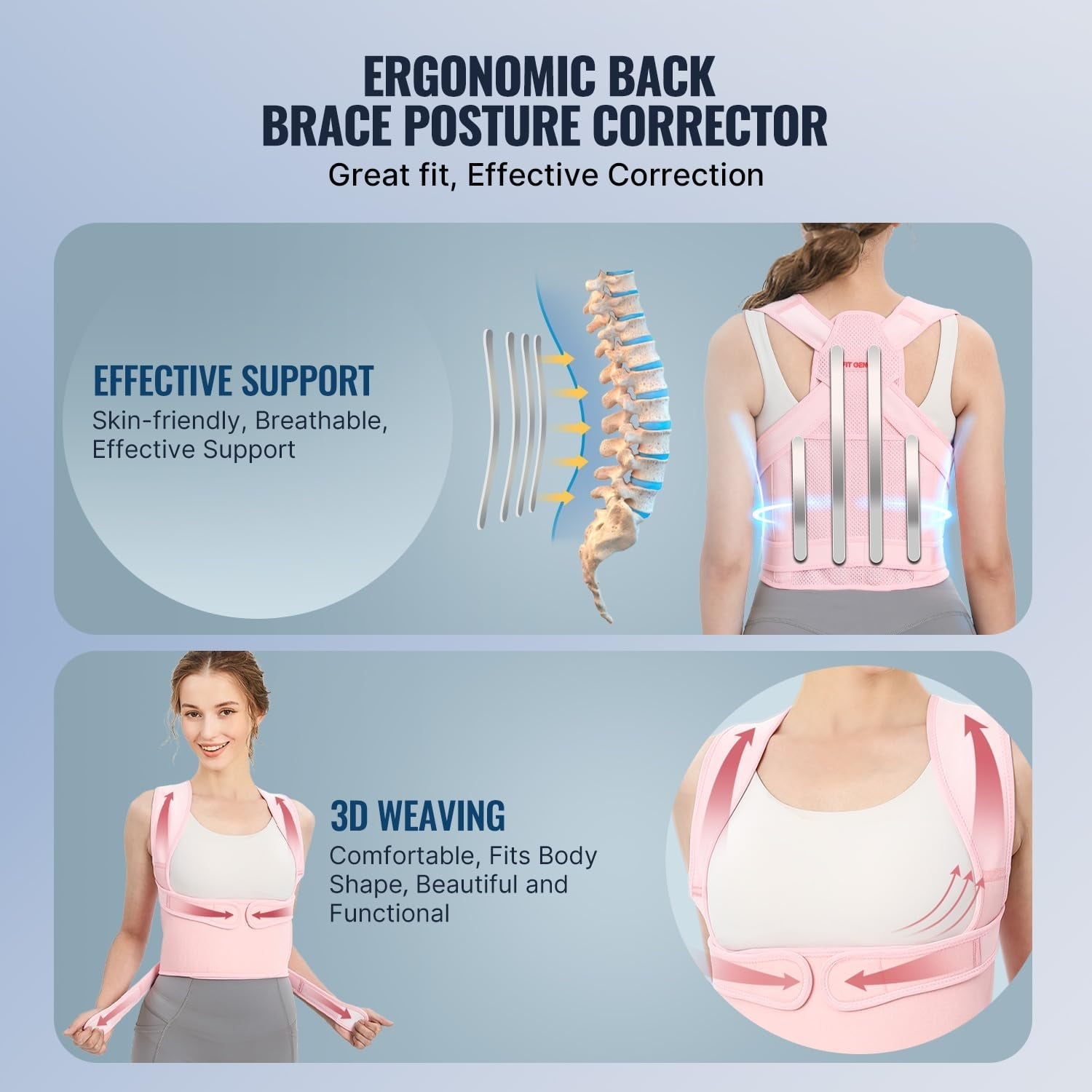 MUSICOZY Back Brace Posture Corrector for Women  Back Straightener Posture Corrector  Scoliosis and Hunchback Correction  Back Pain  Spine Corrector  Support  Adjustable Posture Trainer Pink Large