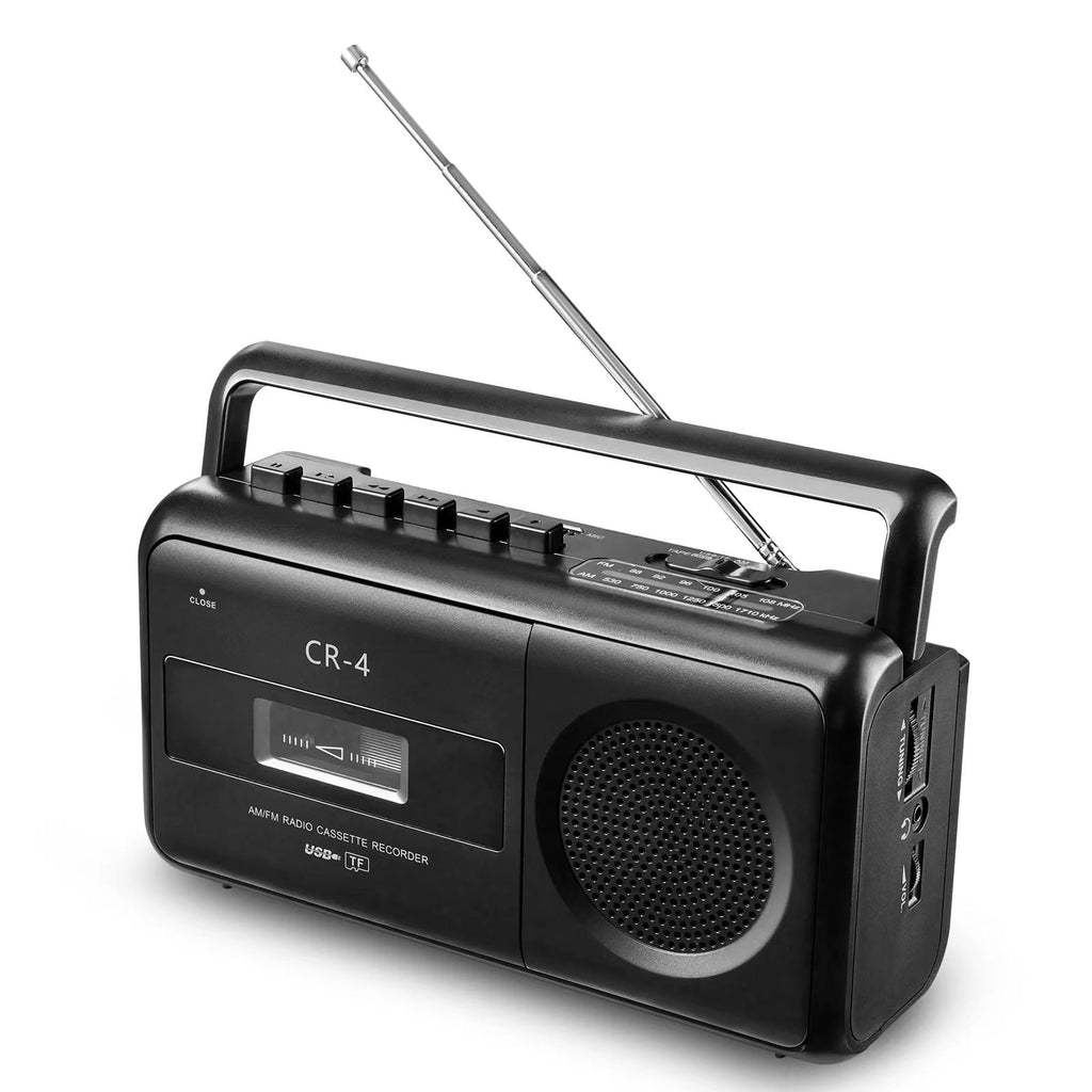 Cassette Tape Player Boombox Portable Cassette Player AM/FM/SW Radio Stereo Tape Player/Recorder with Big Speaker and Earphone Jack AC Powered or Battery Operated Black