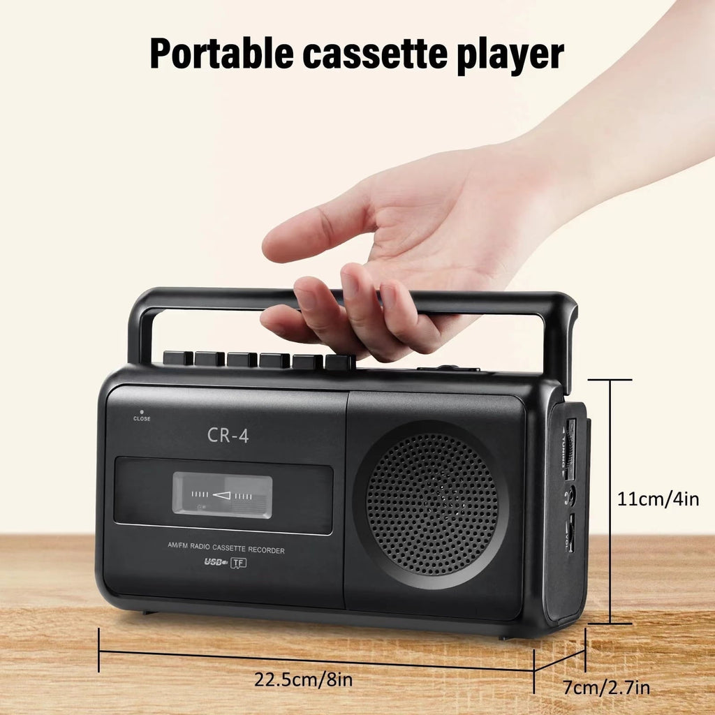Cassette Tape Player Boombox Portable Cassette Player AM/FM/SW Radio Stereo Tape Player/Recorder with Big Speaker and Earphone Jack AC Powered or Battery Operated Black