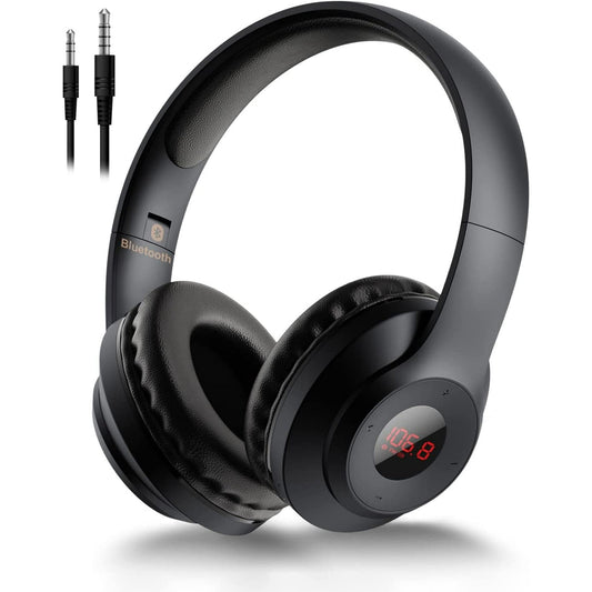 Wireless FM Radio Headphones with Bluetooth  Built-in Microphone  LED Display  Rechargeable & Portable Headphones  Soft Ear Muffs  FM Headset Radio Receiver for Meeting  Works  Hiking  Jogging