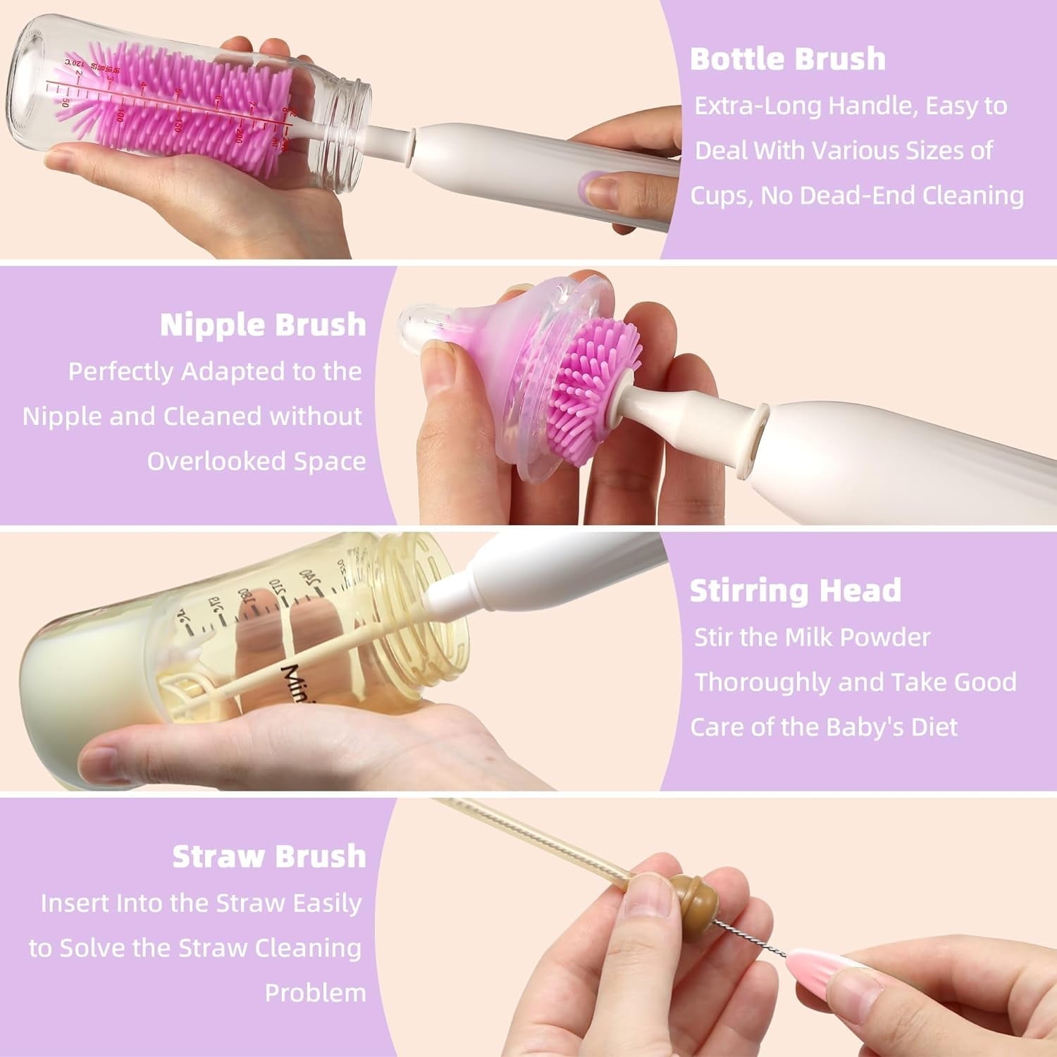 Electric Bottle Brush Cleaner  Rechargable Electric Baby Bottle Brush for Travel  Waterproof Electric Bottle Cleaner Set with Nipple & Straw Brush  Perfect Essentials Gift for Mom After Birth  Purple