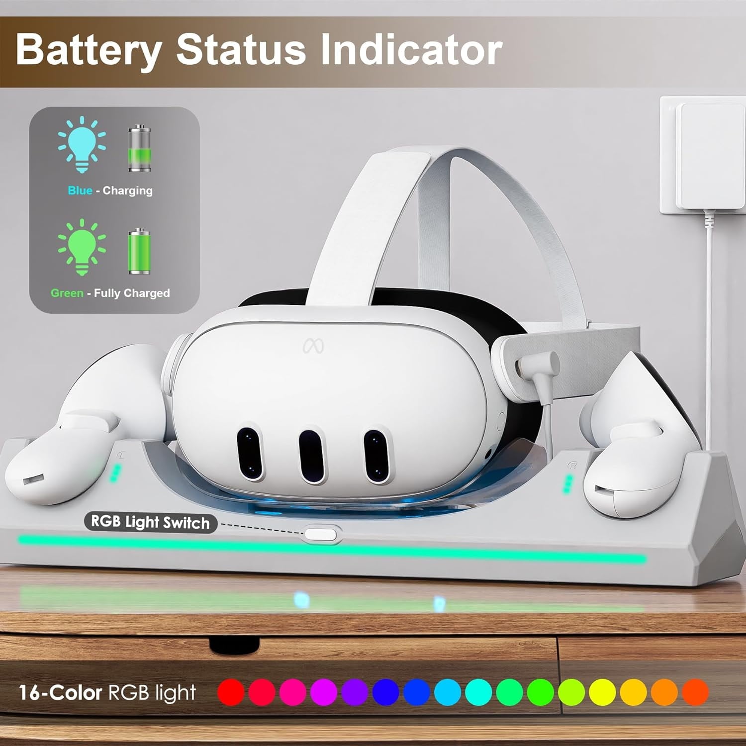 Charging Dock for Oculus Quest 3  Magnetic Charging Station for Meta Quest 3 VR Headset & Controllers  with 2 Rechargeable 2100mAh Batteries  USB-C Charger and Cable  Supports LED Indicator