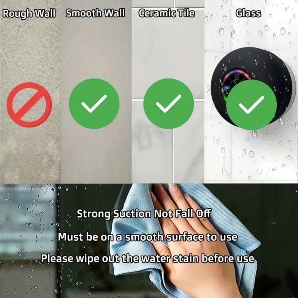 Portable Mini Bluetooth Speaker Waterproof Bathroom Audio Wireless Shower Speakers RGB Light Bluetooth Suction Cup Speaker Enhanced Bass and High Definition Sound