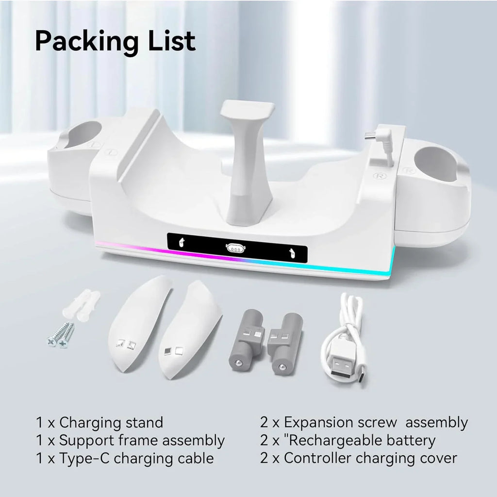 RGB Charging Dock for Oculus Quest 3/3S Charging Stand for Meta Quest 3S Controller and Headset with 2 Rechergeable Batteries Battery Cover|Wall Mount Charging Dock Station for Quest 3S Dual-use