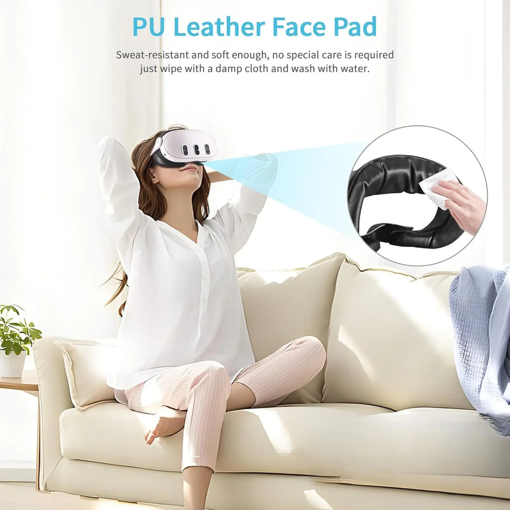 Facial Interface & Face Cover Pad for Meta Quest 3 - VR Accessories Compatible with Meta/Oculus Quest 3  One-Piece Anti-Light Leakage Soft Leather PU & Ice Sponge Face Cushion Pad for Quest 3