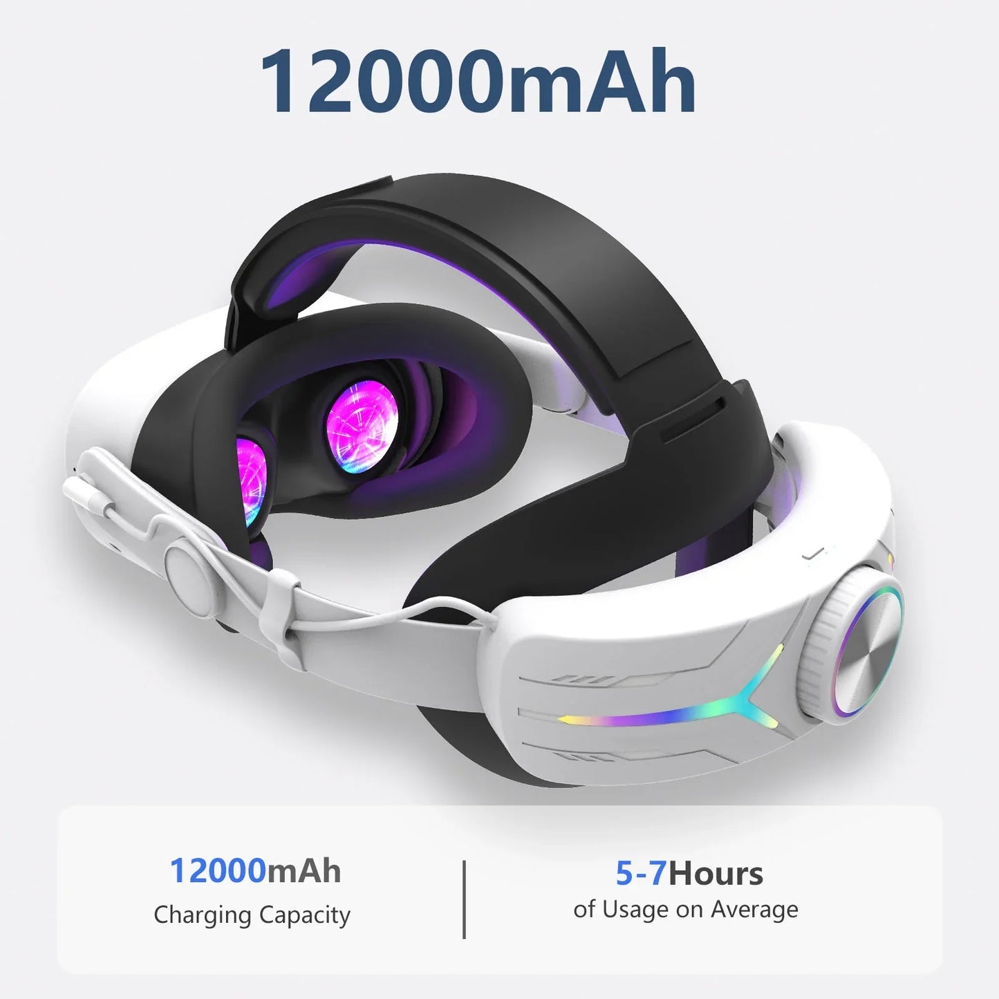 Head Strap Battery for Meta Quest 3S  12000mAh Replacement Rechargeable Headstrap for Oculus Quest  RGB Head Strap  Fast Charging Adjustable Battery Pack Headset Accessories Enhanced Comfort