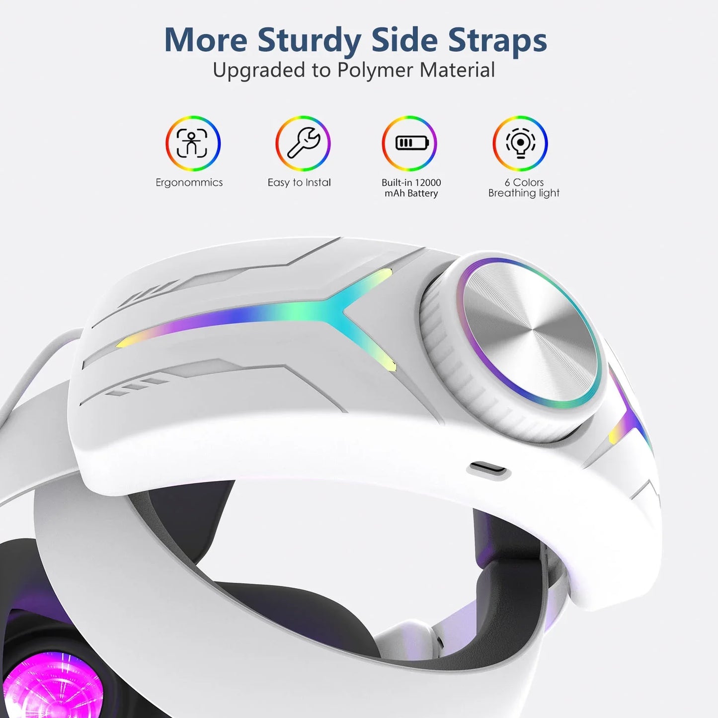 Head Strap Battery for Meta Quest 3S  12000mAh Replacement Rechargeable Headstrap for Oculus Quest  RGB Head Strap  Fast Charging Adjustable Battery Pack Headset Accessories Enhanced Comfort