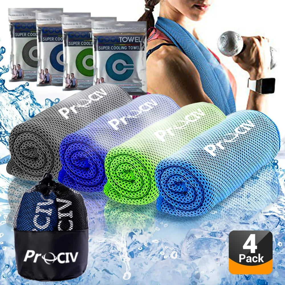 4 Pack Cooling Towels(40 x 12 )  Ice Towel for Neck and Face  Soft Breathable Chilly Microfiber Keep Cool Towels for Yoga  Gym  Fitness  Camping  Running  Workout & More Activities