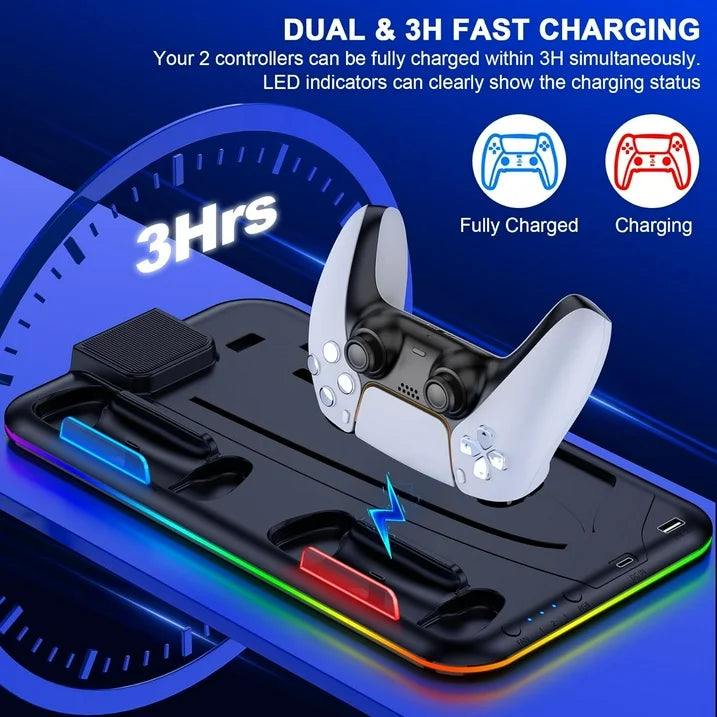 PS5 Slim Stand and Turbo Cooling Station with Controller Charging Station for Playsation 5  PS5 Accessories Incl. 3 Levels Cooling Fan  RGB Light  15 Game Storage  Headset Holder for PS5 Digital/Disc