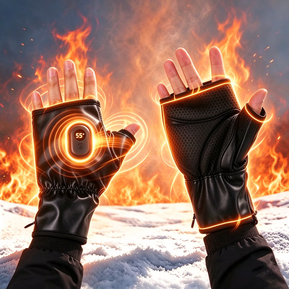 Heated Gloves Rechargeable-Smart Thermostatic Heated Fingerless Gloves Heat Up to 131℉,Portable Heating Glove with Digital Display,3 Temperature Settings for Hiking Skiing Cycling,Gifts for Women Man