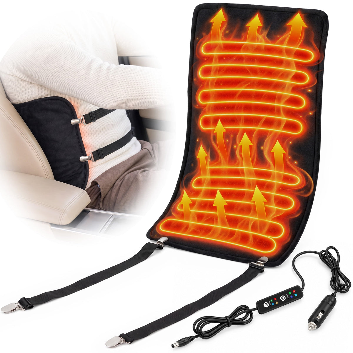 Wearable Car Heated Pad for Back Pain Relief 12V Car Electric Blanket with 4 Heat Setting 4 Timer Control Portable Mini Travel Heated Blanket for Women and Men Christmas Gifts for Elderly People