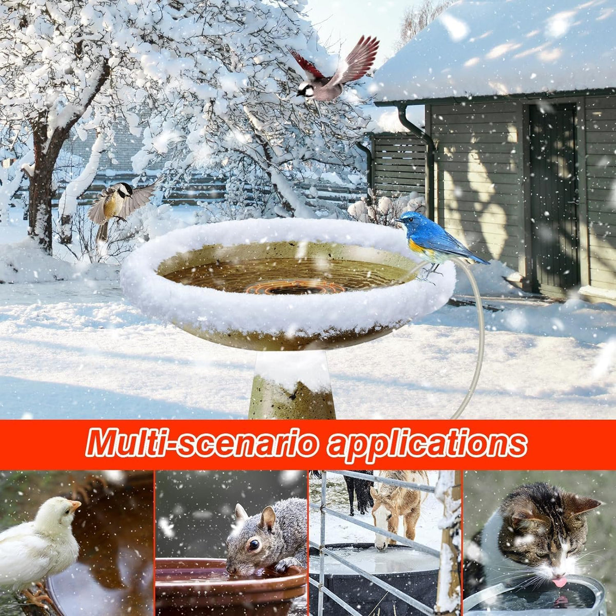 MUSICOZY Bird Bath Heater, 70W 120V Automatic Birdbath Deicer for Winter, Outdoor Birdbaths and Animal Water Bowls, Chicken Coop Water Deicer, 48±5°C Thermostat Control for Patio Garden,3.3ft Cord