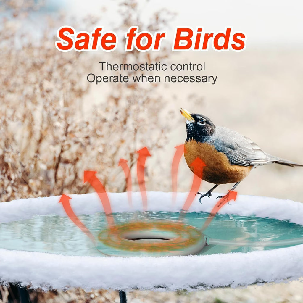 MUSICOZY Bird Bath Heater, 70W 120V Automatic Birdbath Deicer for Winter, Outdoor Birdbaths and Animal Water Bowls, Chicken Coop Water Deicer, 48±5°C Thermostat Control for Patio Garden,3.3ft Cord