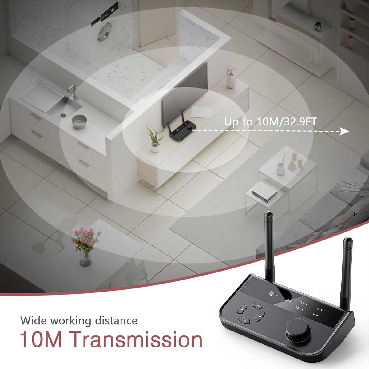 Bluetooth 5.3 Transmitter Receiver Long Range Bluetooth Audio Adapter Wireless Music Receiver with Dual Channel 3.5mm Aux RCA Port for Home Stereo Laptop Speakers