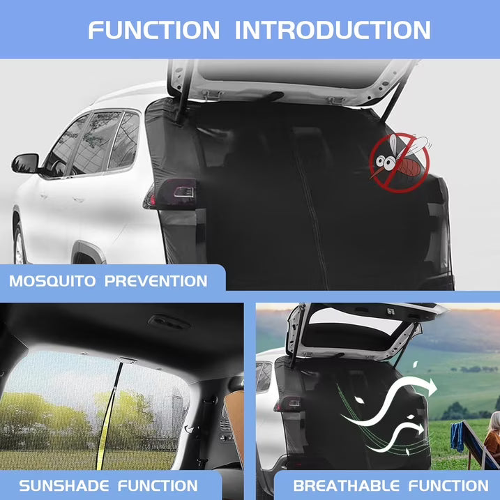 Car Camping Tailgate Mesh Screen for SUV, Magnetic Car Tailgate Mosquito Net with Zipper, Universal SUV/MPV Tailgate Back Door Mosquito Net Car Camping Essentials (58" L x 57" H, Black)