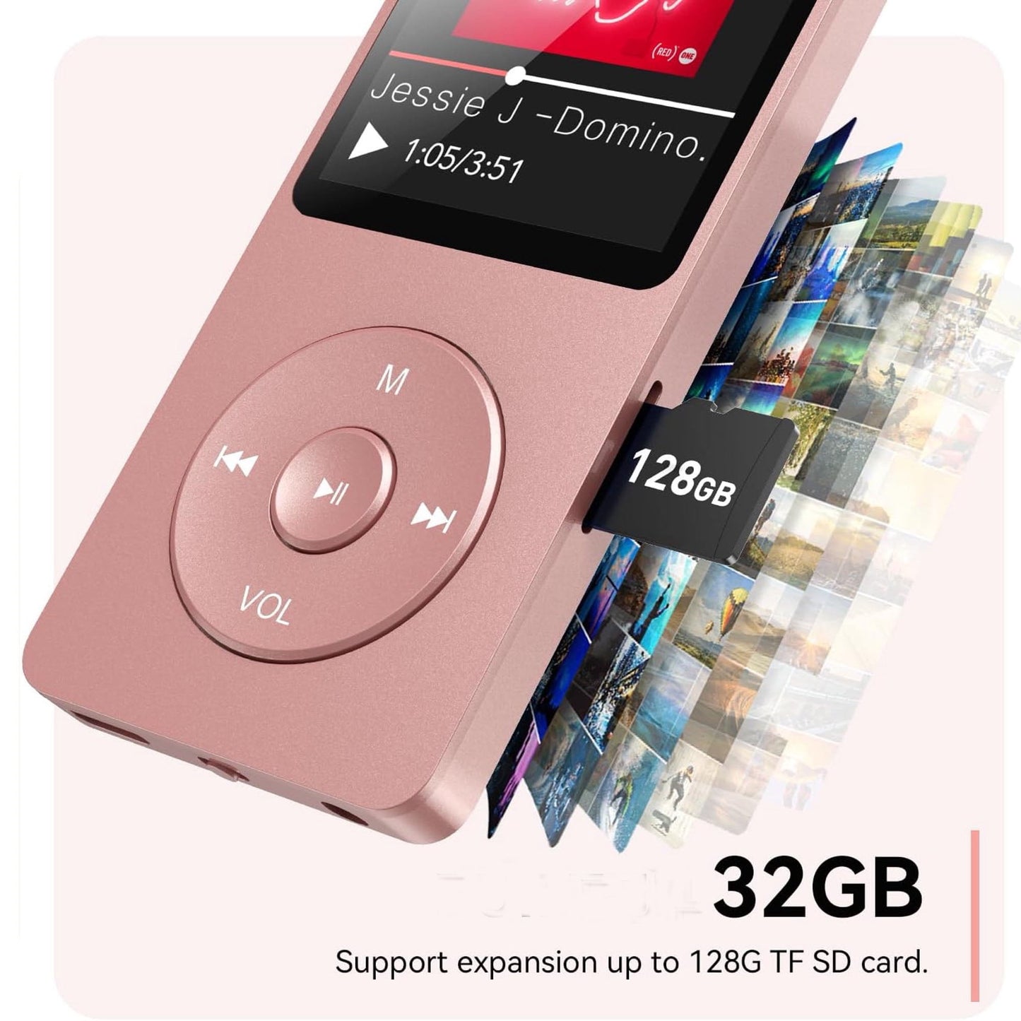 MP3 Player with Bluetooth and 32GB TF Card HiFi Music Player with Built-in Speaker Earphones Multifunctional MP3 Players with FM/Recording/E-Book/Video Supports up to 128GB for Kids Running Walking