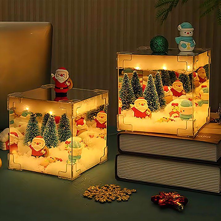 Christmas Night Light, Christmas Old Man Snowman Decoration Lamp, Xmas DIY Magic Cube Mirror Night Light, Xmas Handmade Decoration with Material Kit,Night Light for Indoor Christmas Decor,Random Dol