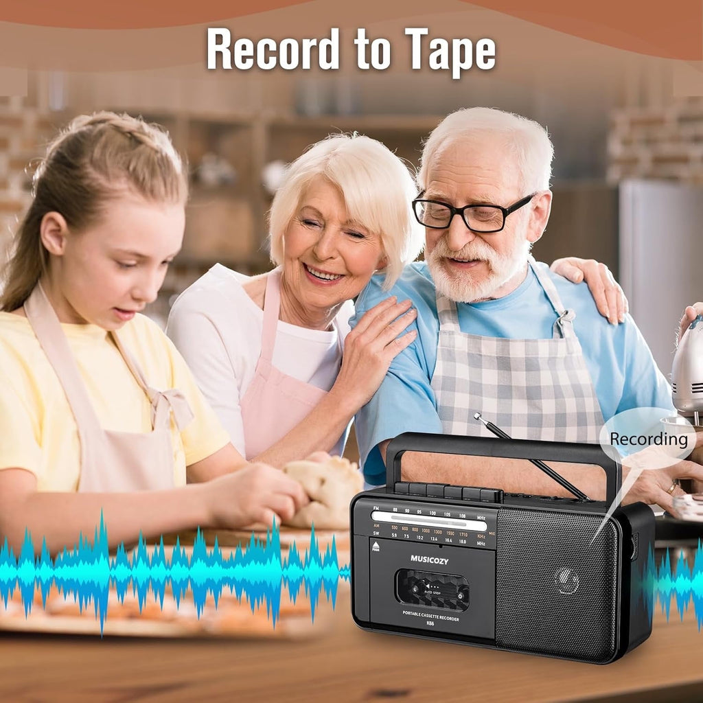 Cassette Tape Player Bluetooth Boombox Cassette Player AM/FM/SW Radio Stereo Tape Player/Recorder with Big Speaker and Earphone Jack USB/TF Card Player AC Powered or Battery Operated Black