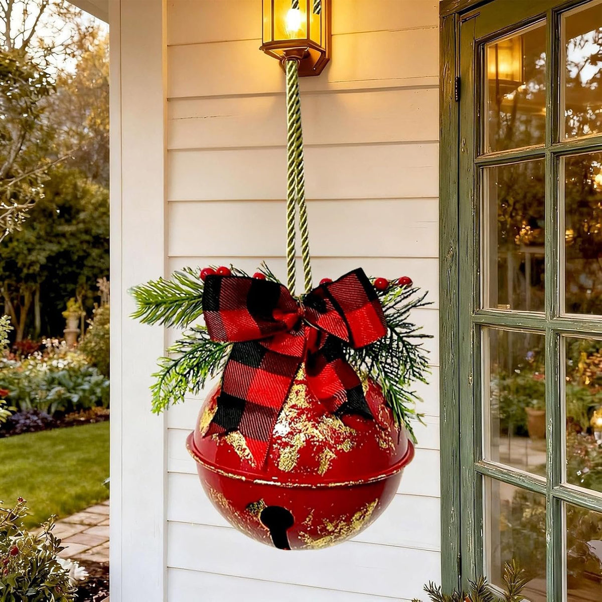 Large Christmas Bells for Decoration, Vintage Red Gold Bells Rustic Metal Hanging Christmas Jingle Bells Ornaments Traditional Christmas Decor for Christmas Tree Door Yard Porch Home Decor, 1 Pack
