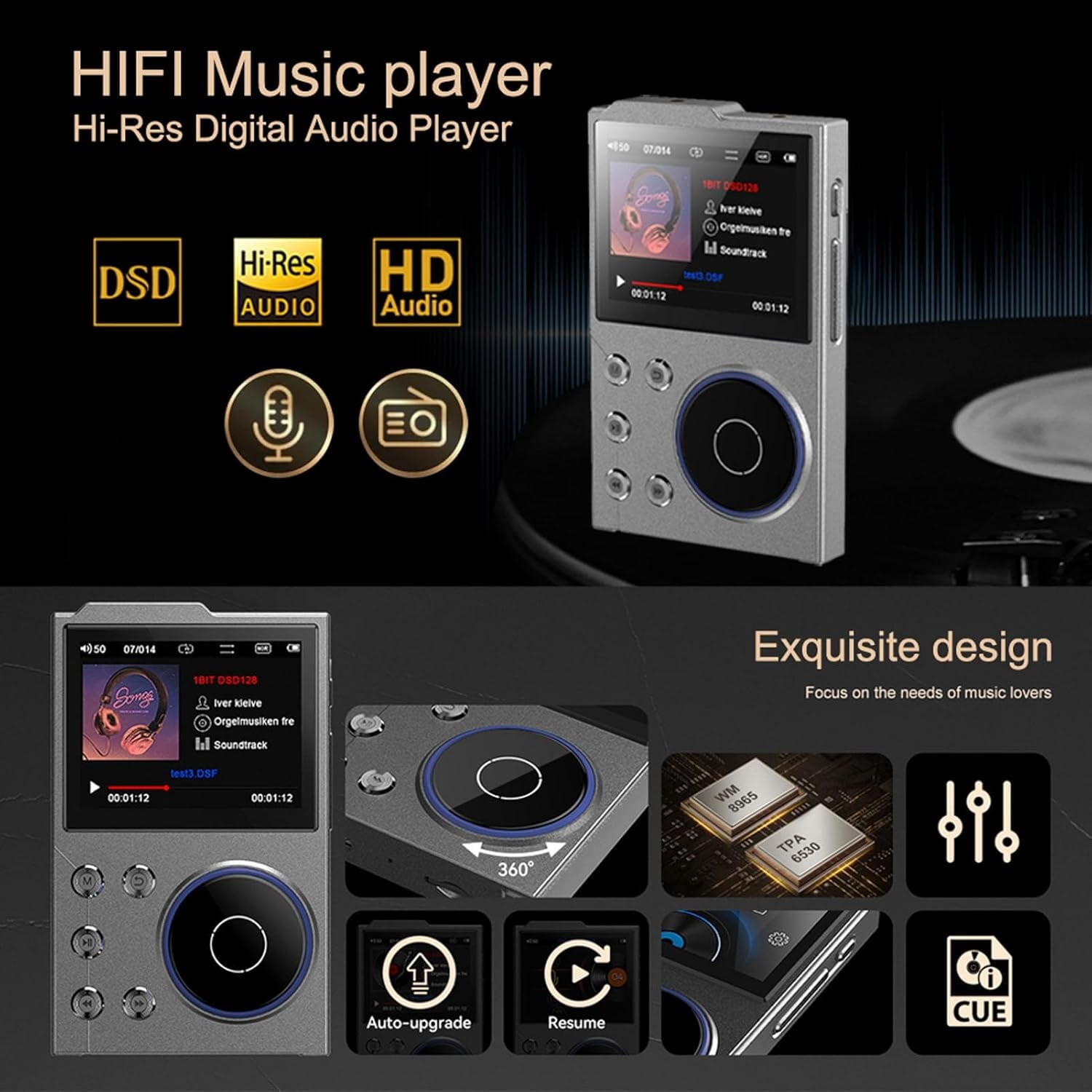 MUSICOZY 80GB MP3 Player with Bluetooth 5.3 Lossless DSD FLAC HD HiFi Portable Digital Music Player with FM Radio Recording 2.4in HD Screen Music Mp3 Player 10H Music Playback 128GB Support