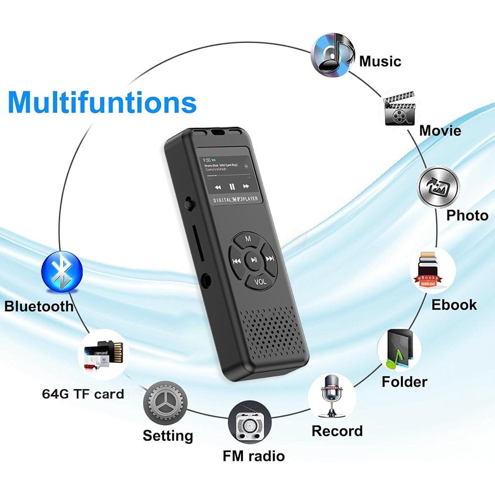 MUSICOZY 128GB MP3 Player Portable Music Player with Built-in Speaker Hi-Fi Lossless Sound Music MP3 Player for Voice Recorder FM Radio E-Book AB Repeat mode with Earphones for Kids Running Walking
