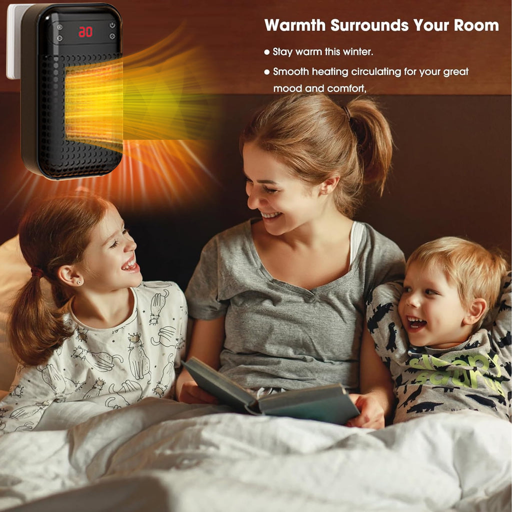 MUSICOZY Upgrade Smart Wall Space Heater 500W/800W Portable Electric Small Heater With Adjustable Thermostat and Timer Overheat Protection Safe Heater for Office Dorm Dog Room (Black-500W)