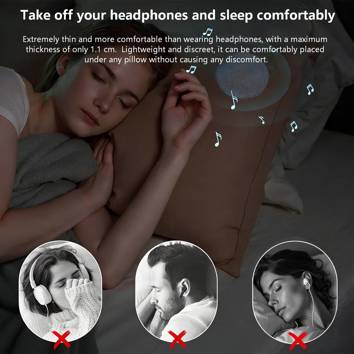 Ultra-Thin Under Pillow Speaker, Pillow Speaker for Sleeping, Bluetooth 5.4 Pillow Speaker with Hi-Fi Sound & Sleep Timer for Immersive Sleep & Relaxation, 20-48 Hour Battery Life, Blue