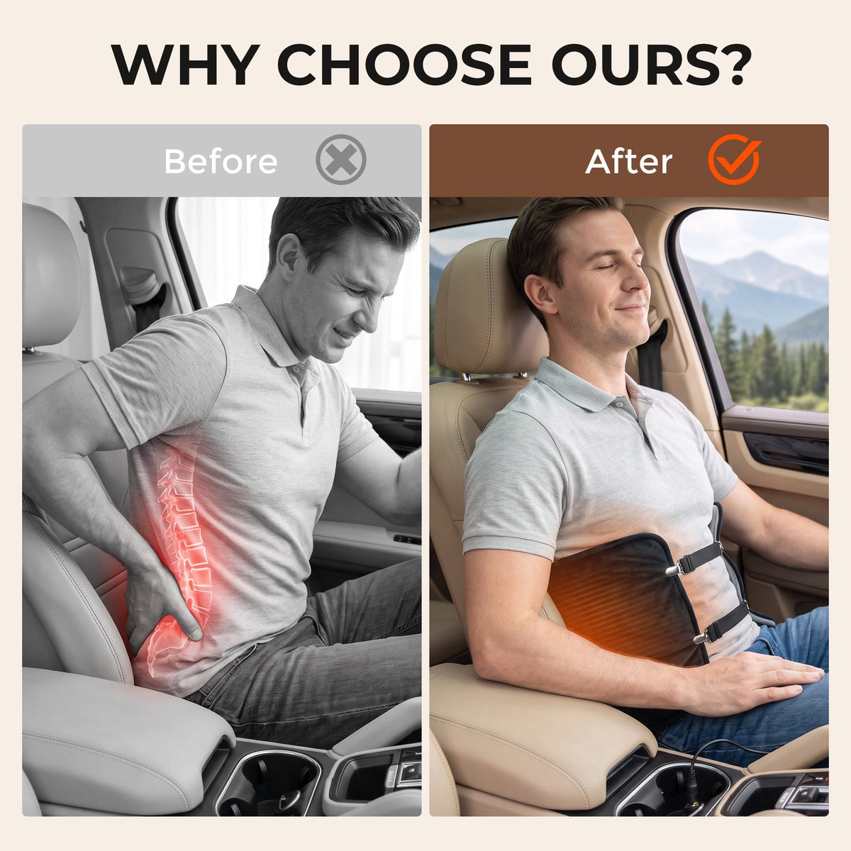Wearable Car Heated Pad for Back Pain Relief 12V Car Electric Blanket with 4 Heat Setting 4 Timer Control Portable Mini Travel Heated Blanket for Women and Men Christmas Gifts for Elderly People