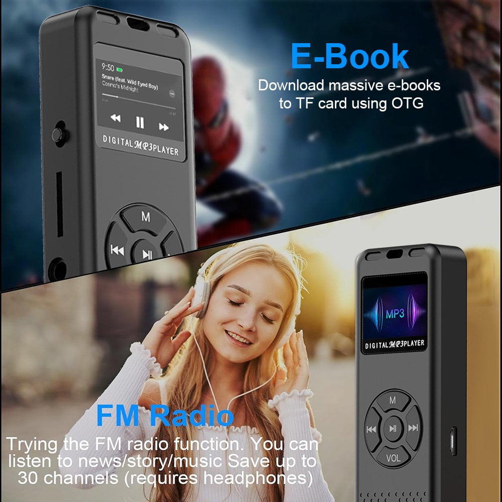 MUSICOZY 128GB MP3 Player Portable Music Player with Built-in Speaker Hi-Fi Lossless Sound Music MP3 Player for Voice Recorder FM Radio E-Book AB Repeat mode with Earphones for Kids Running Walking
