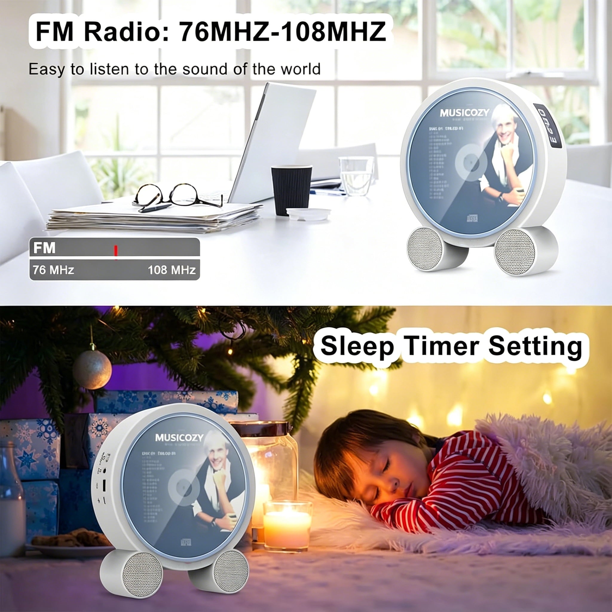 Portable Vertical CD Player with Bluetooth for Home with LCD Screen Wireless Audio CD Player with Remote Control Rechargeable Battery Built in HiFi Speakers Support Timed Music ON/Off FM USB SD
