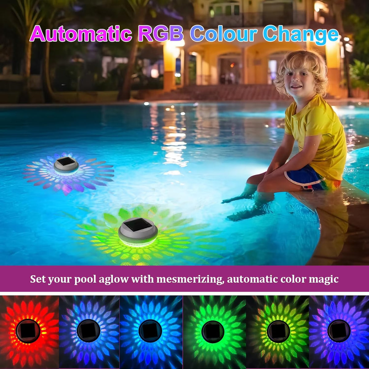 Mivicoo Solar Floating Pool Lights, RGB Color Float Pool Lights, IP68 Waterproof Outdoor LED Pool Lights, LED Underwater Lights for Pond, Pool, Outdoor, Garden, Halloween, Christmas, Party Decoration