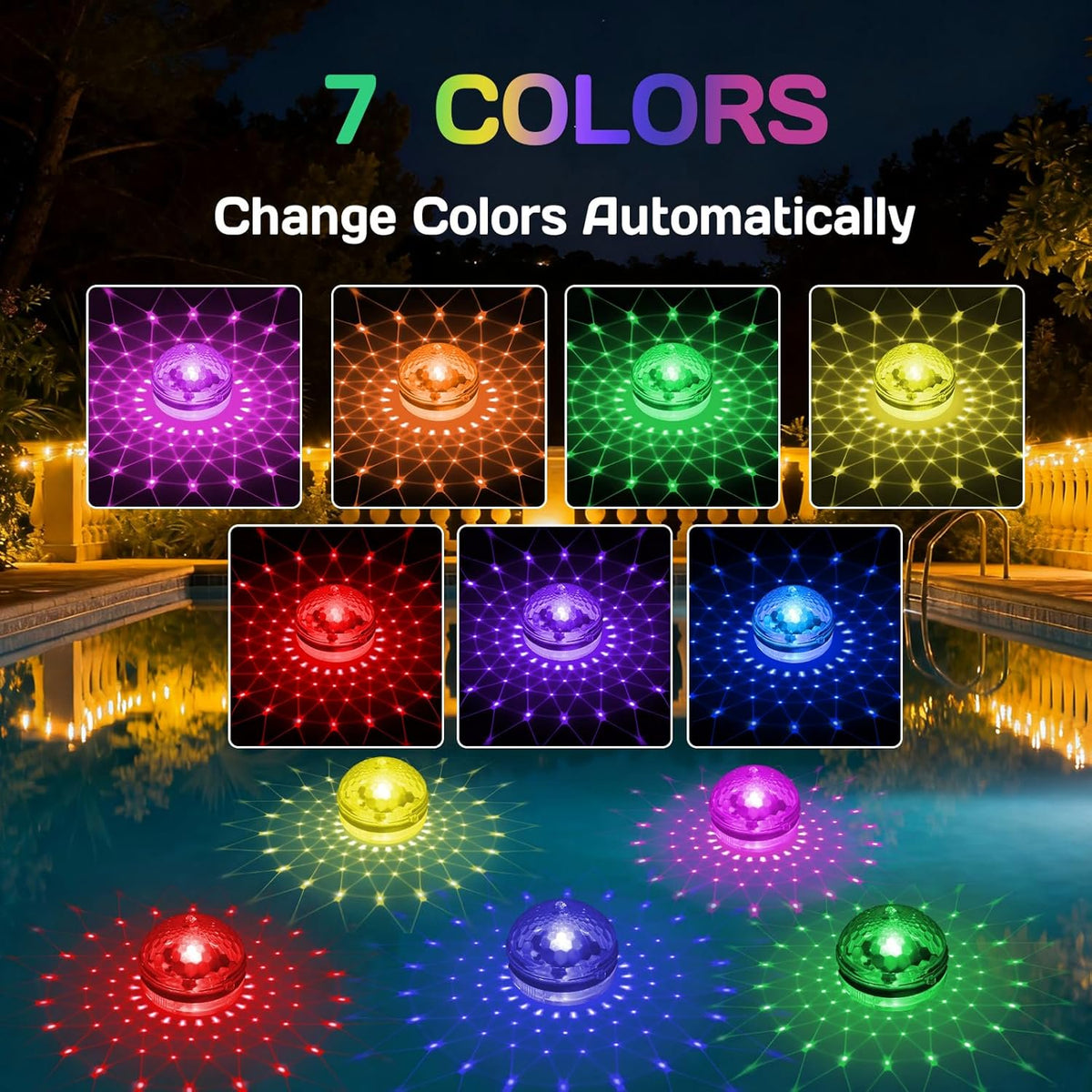 Solar Floating Pool Lights, IP65 Waterproof Outdoor LED Pool Lights with RGB Color Changing Lighting LED Underwater Lights for Pond Pools Outdoor Garden Party Decoration (1 Pack)